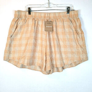 Patagonia Womens Garden Island Hemp Shorts Size XL Orange Gingham Beachy Outdoor